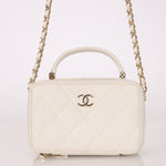 Chanel 2021 White Caviar Top Handle Small Vanity Crossbody with Chanel Mirror - FashioNica