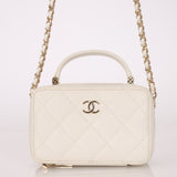 Chanel 2021 White Caviar Top Handle Small Vanity Crossbody with Chanel Mirror - FashioNica