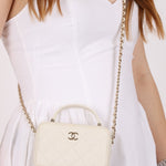 Chanel 2021 White Caviar Top Handle Small Vanity Crossbody with Chanel Mirror - FashioNica