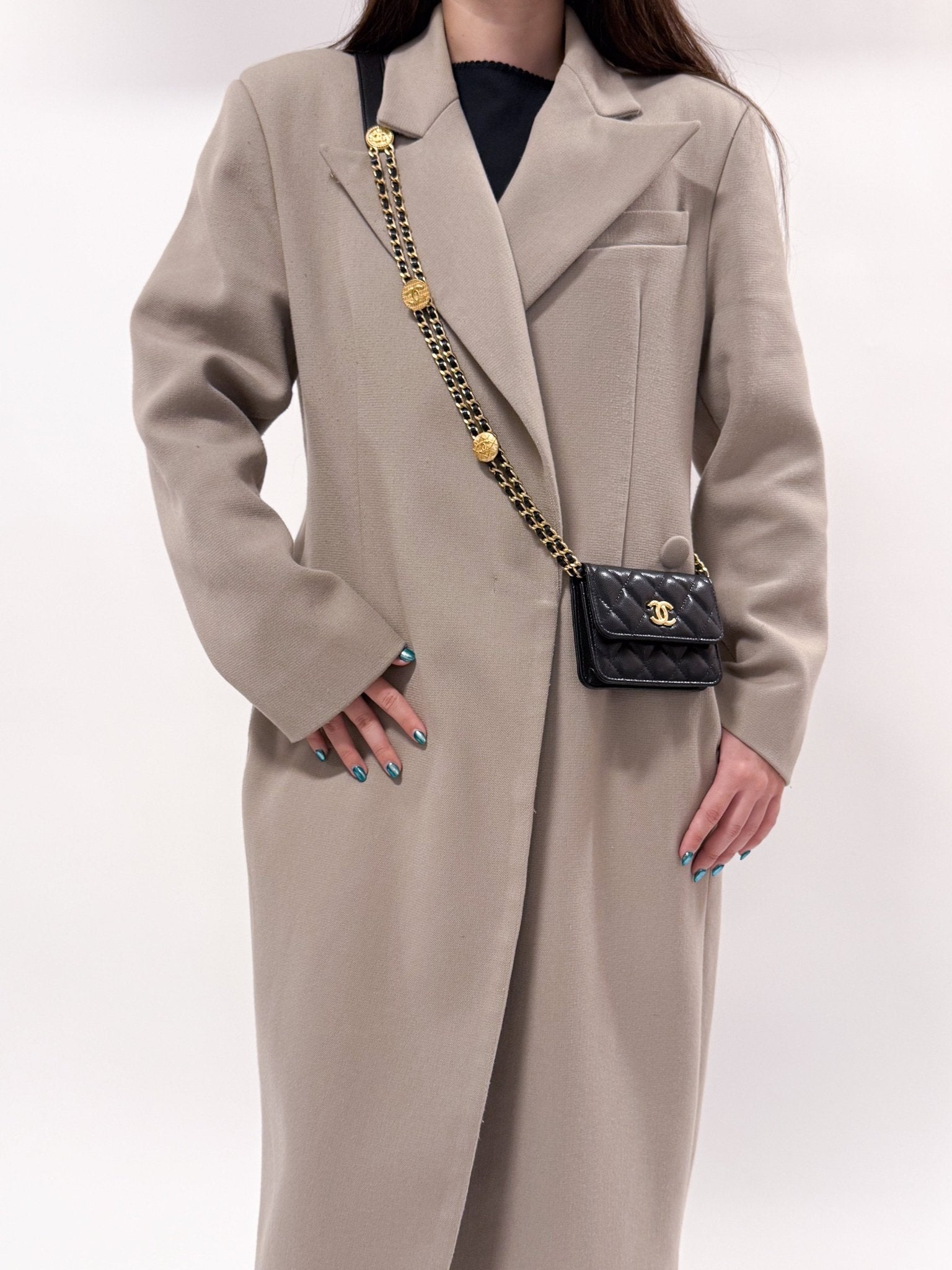 Chanel 2022 Caviar Quilted Twist Your Buttons Coin Purse With Chain - FashioNica