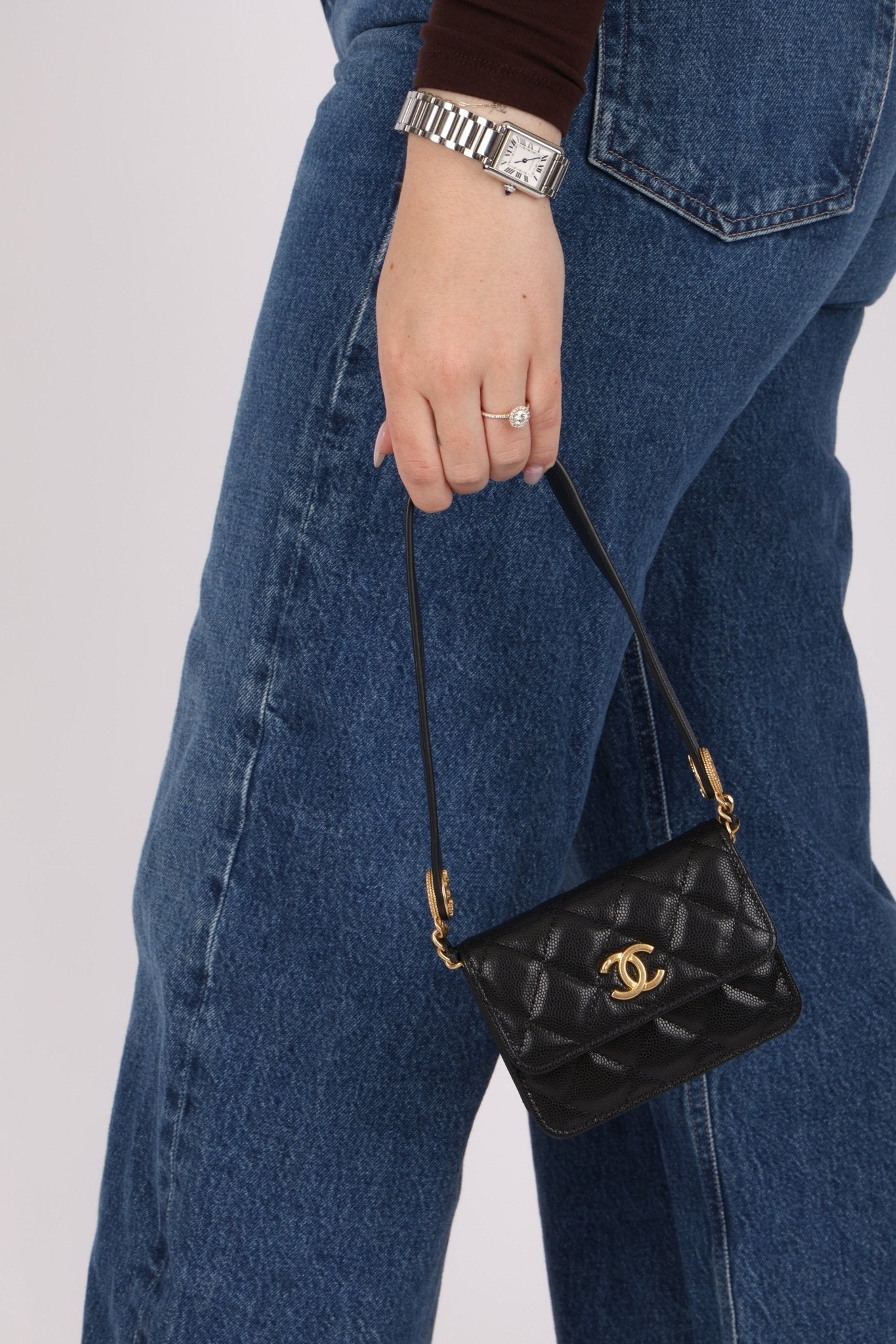 Chanel 2022 Caviar Quilted Twist Your Buttons Coin Purse With Chain - FashioNica