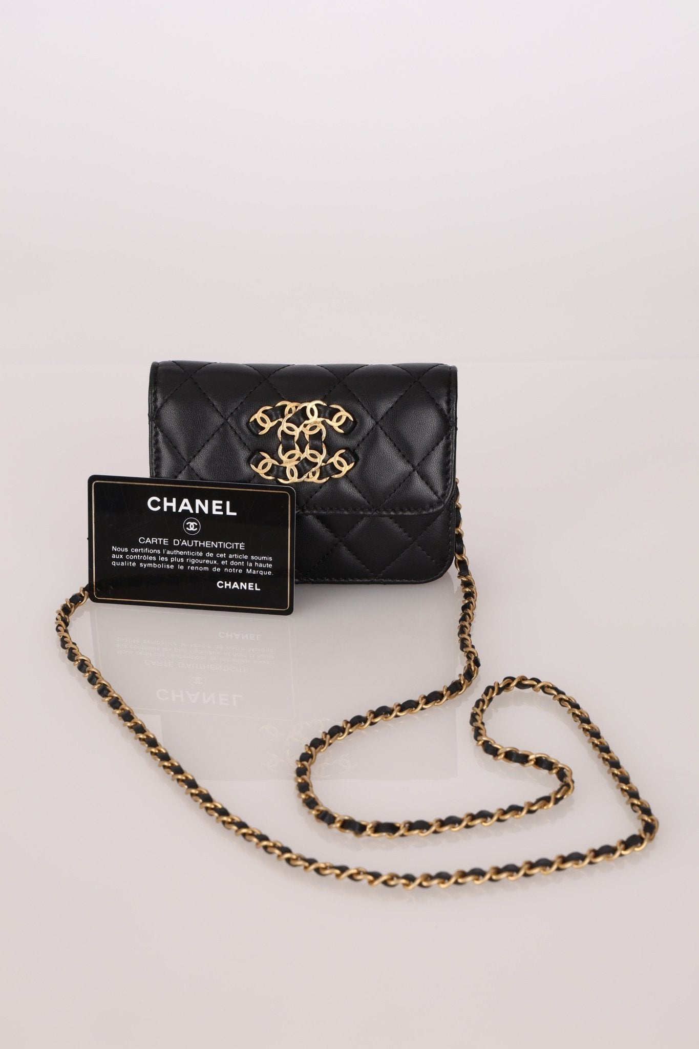Chanel 2022 CC on CC Sheepskin Card Holder on Chain - FashioNica