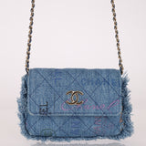 Chanel 2022 Denim Quilted Denim Mood Clutch on Chain - FashioNica