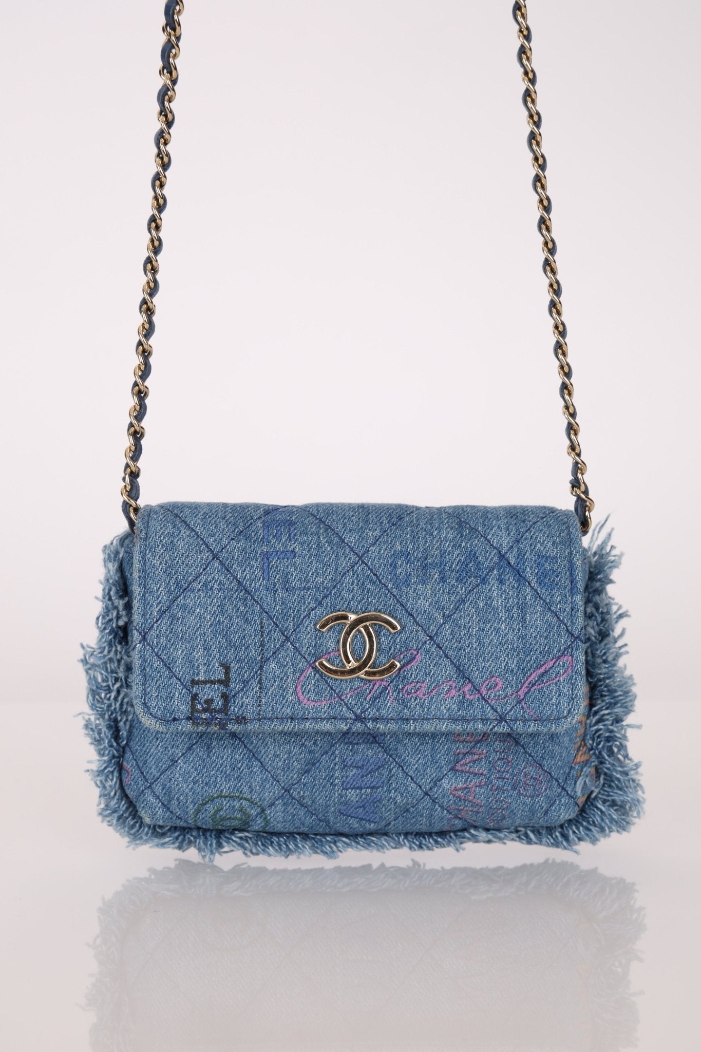 Chanel 2022 Denim Quilted Denim Mood Clutch on Chain - FashioNica