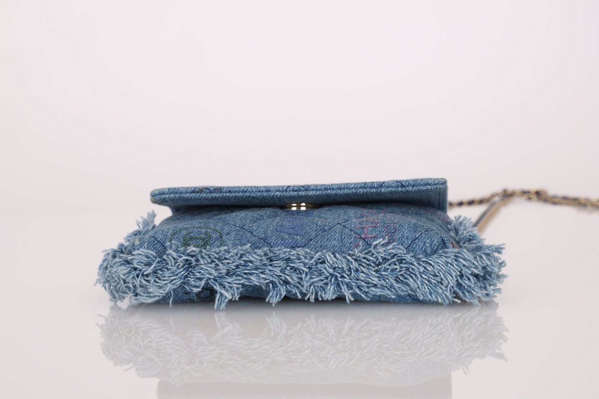 Chanel 2022 Denim Quilted Denim Mood Clutch on Chain - FashioNica