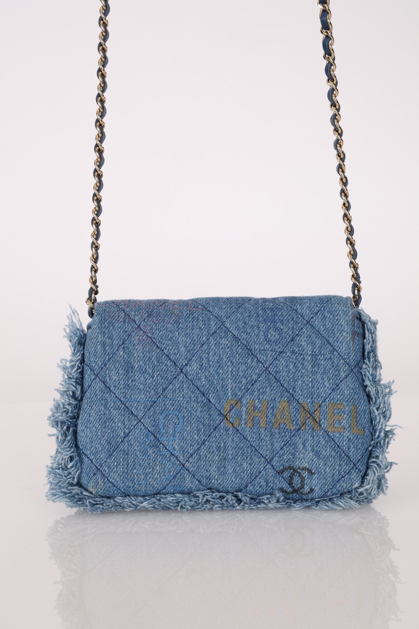 Chanel 2022 Denim Quilted Denim Mood Clutch on Chain - FashioNica