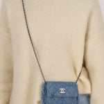 Chanel 2022 Denim Quilted Denim Mood Clutch on Chain - FashioNica