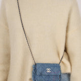 Chanel 2022 Denim Quilted Denim Mood Clutch on Chain - FashioNica