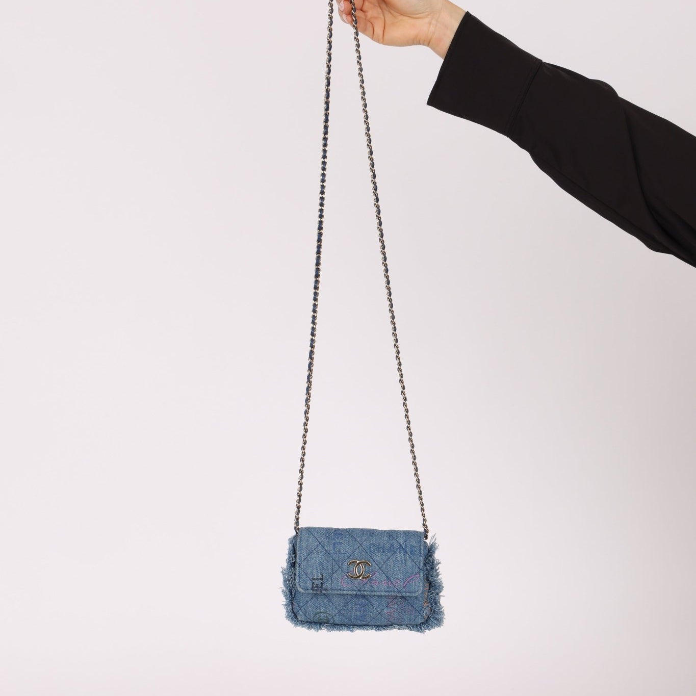 Chanel 2022 Denim Quilted Denim Mood Clutch on Chain - FashioNica