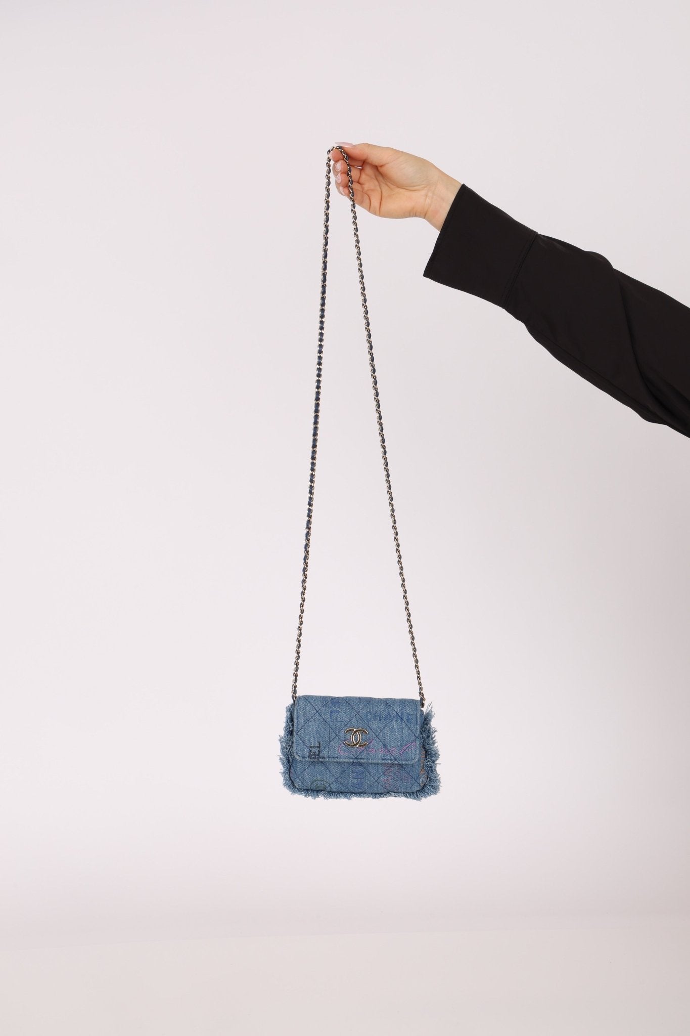 Chanel 2022 Denim Quilted Denim Mood Clutch on Chain - FashioNica