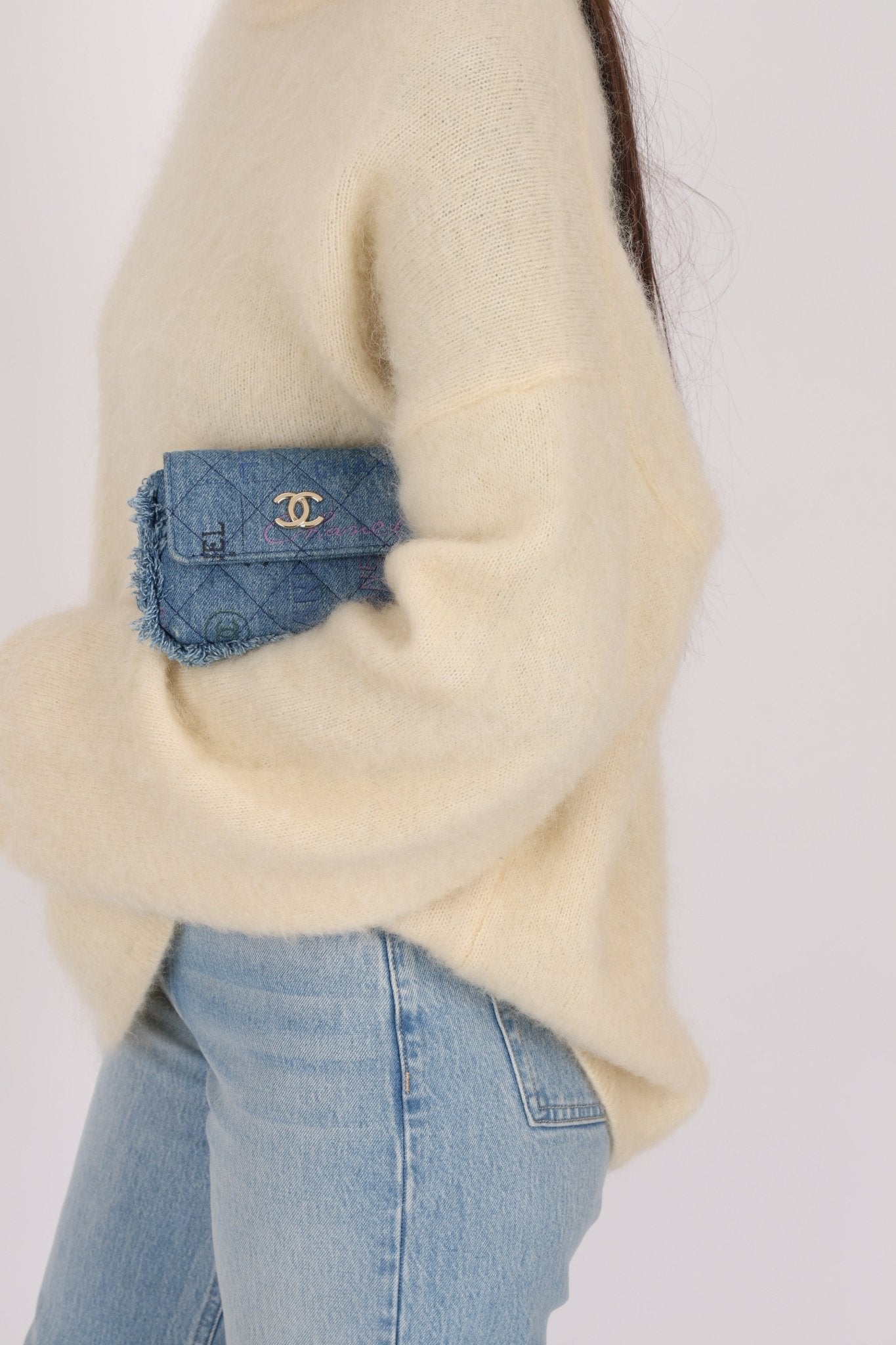 Chanel 2022 Denim Quilted Denim Mood Clutch on Chain - FashioNica