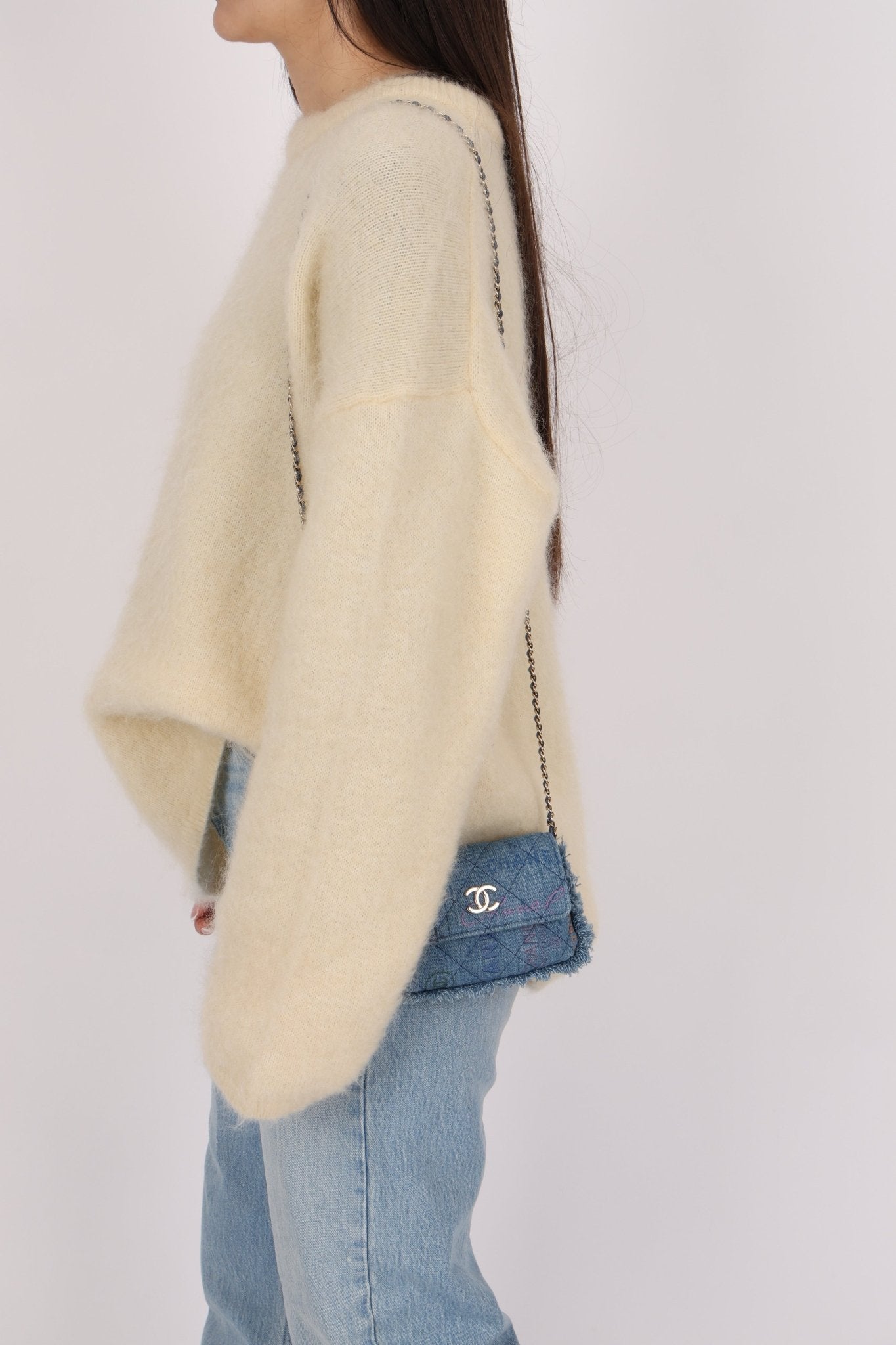 Chanel 2022 Denim Quilted Denim Mood Clutch on Chain - FashioNica