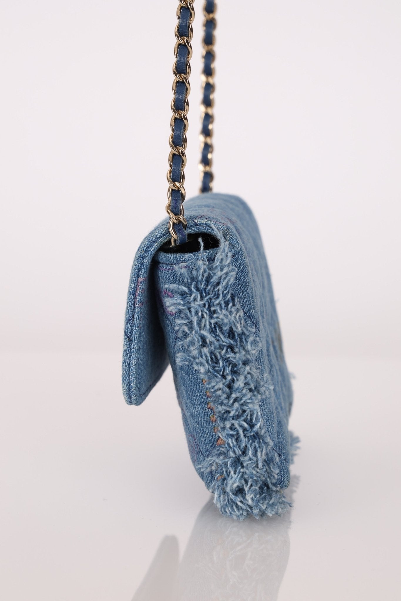 Chanel 2022 Denim Quilted Denim Mood Clutch on Chain - FashioNica