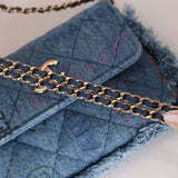 Chanel 2022 Denim Quilted Denim Mood Clutch on Chain - FashioNica