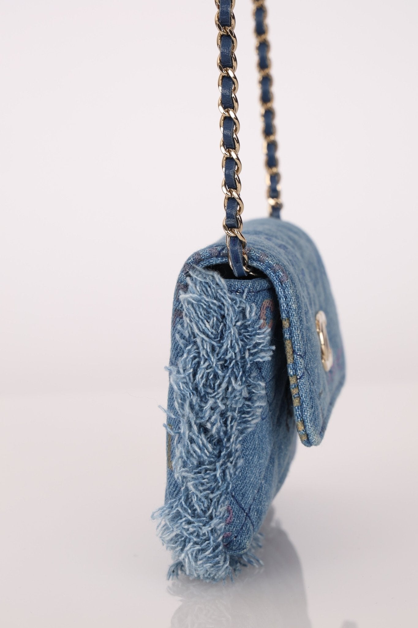 Chanel 2022 Denim Quilted Denim Mood Clutch on Chain - FashioNica
