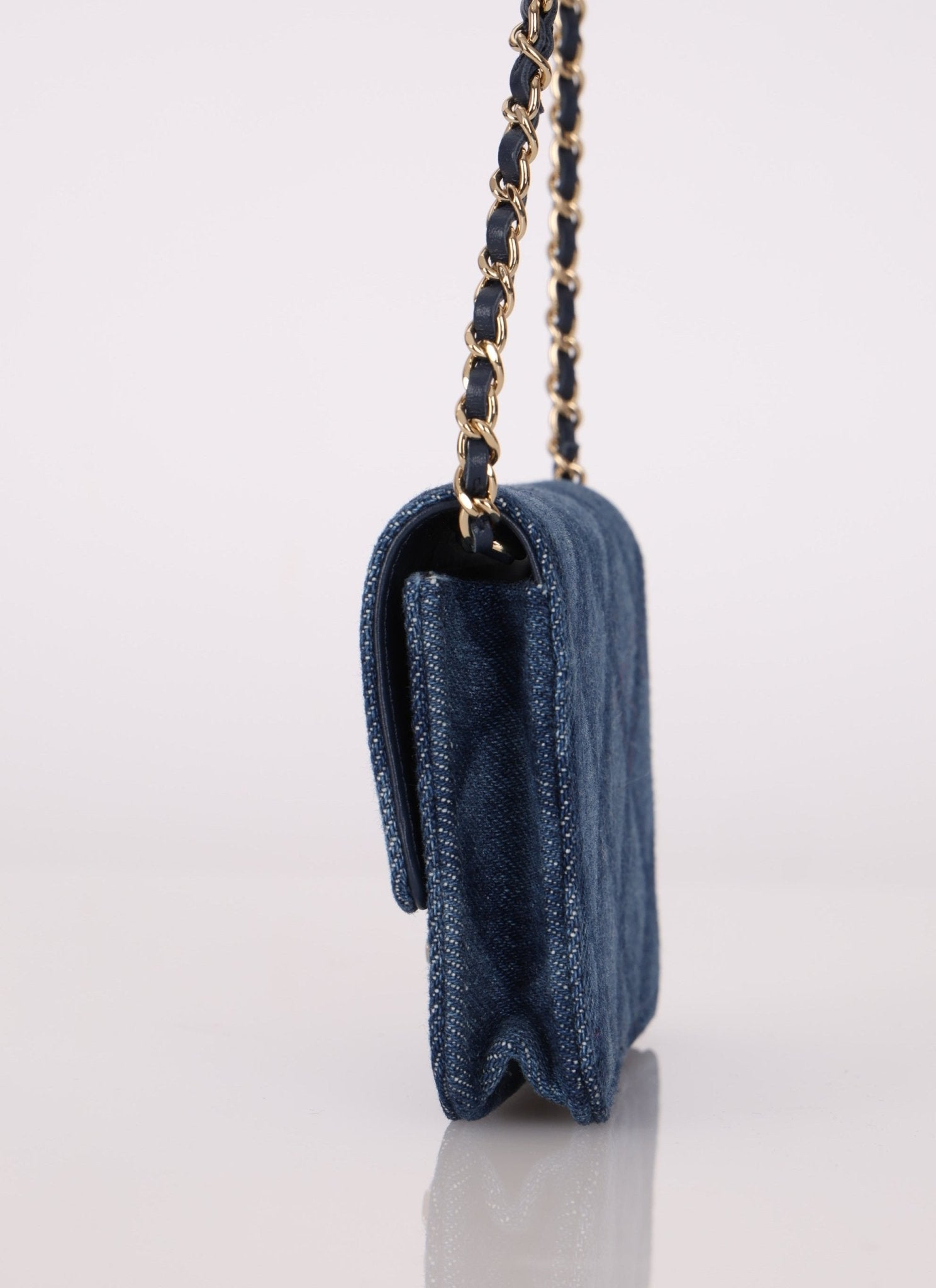 Chanel 2022 Denim Shadow Quilted Cardholder Chain Belt Bag - FashioNica
