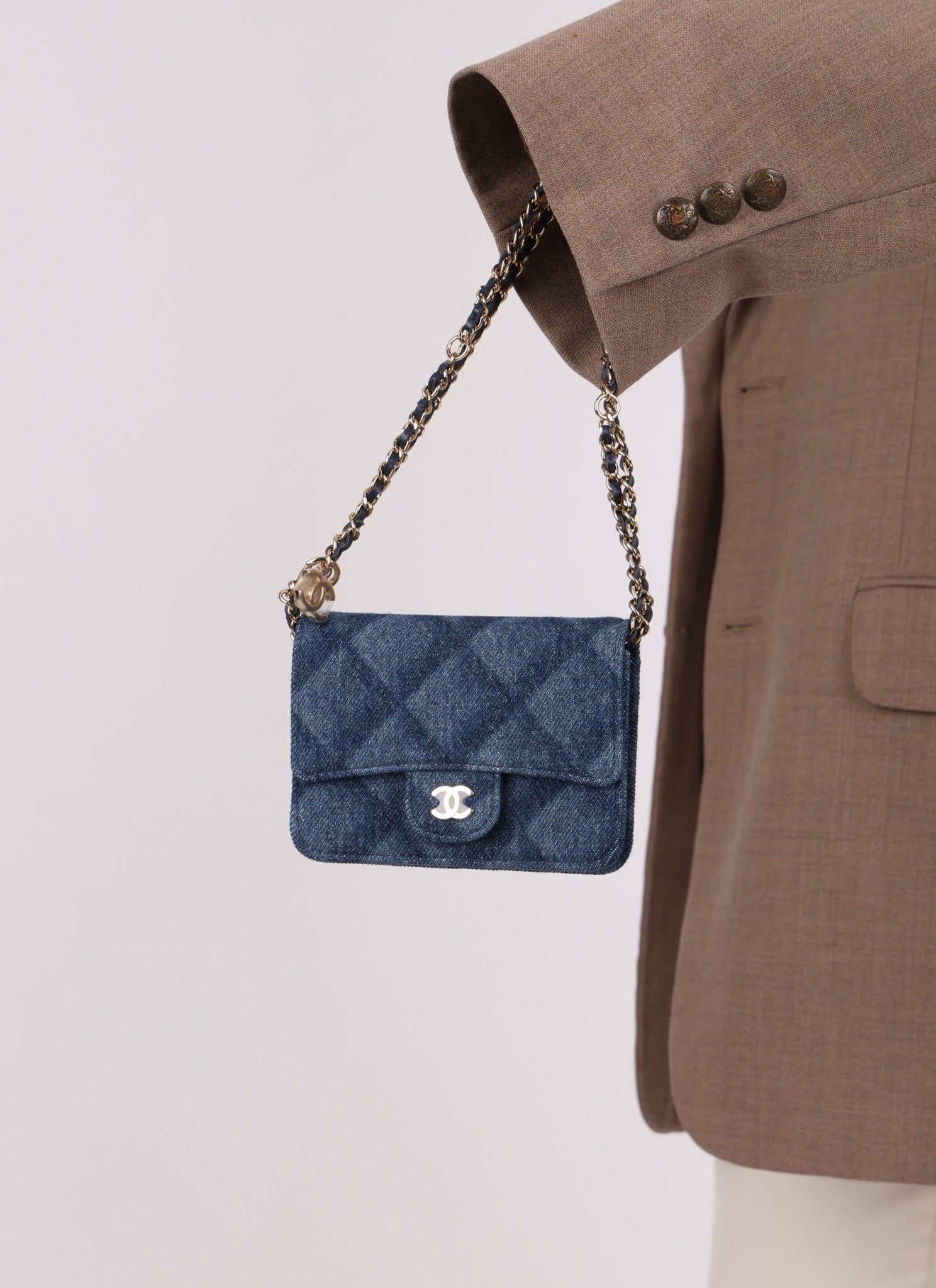Chanel 2022 Denim Shadow Quilted Cardholder Chain Belt Bag - FashioNica