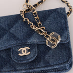 Chanel 2022 Denim Shadow Quilted Cardholder Chain Belt Bag - FashioNica
