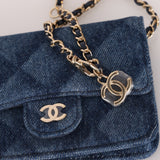 Chanel 2022 Denim Shadow Quilted Cardholder Chain Belt Bag - FashioNica