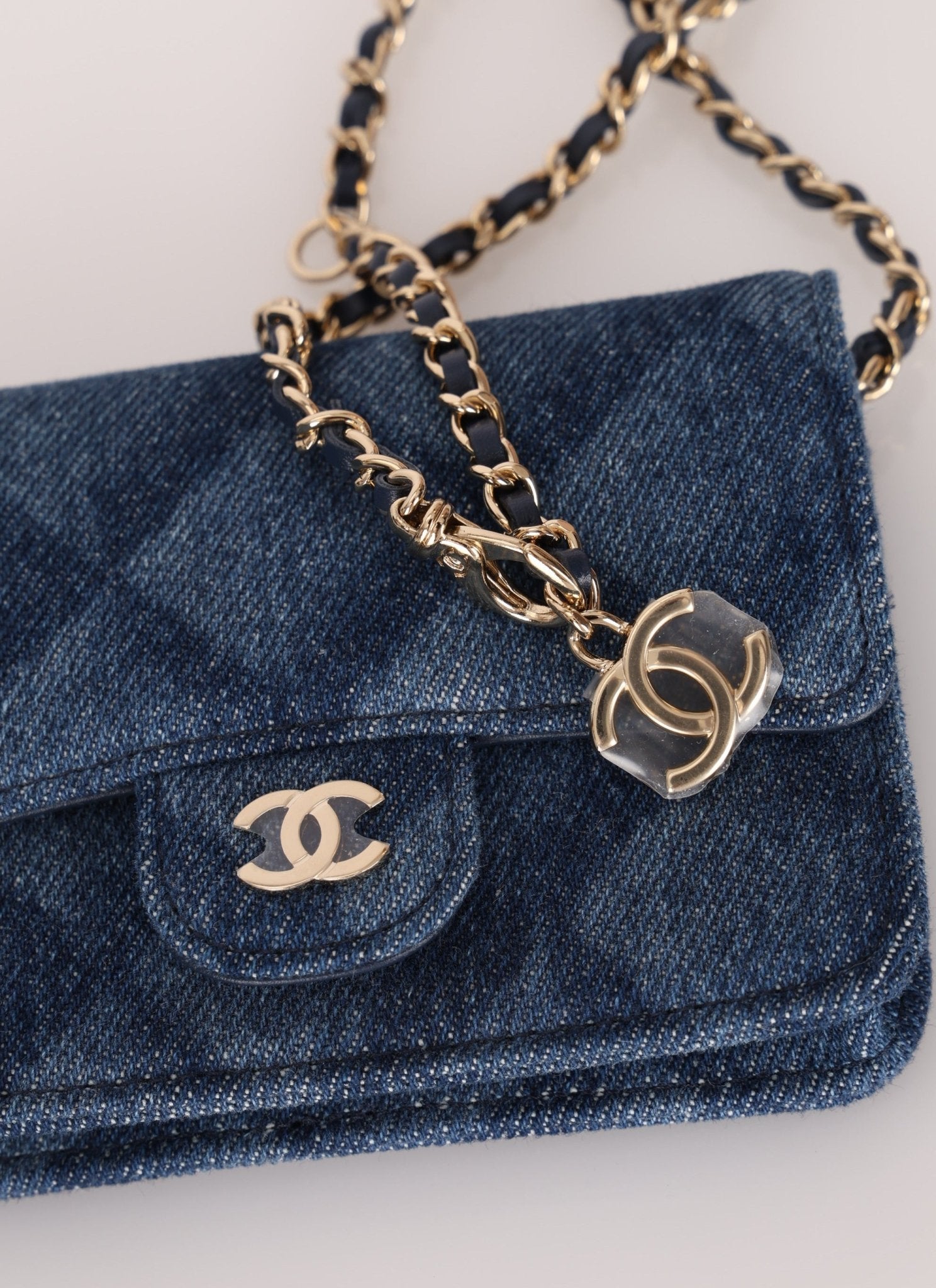 Chanel 2022 Denim Shadow Quilted Cardholder Chain Belt Bag - FashioNica