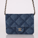 Chanel 2022 Denim Shadow Quilted Cardholder Chain Belt Bag - FashioNica