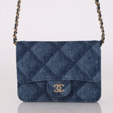 Chanel 2022 Denim Shadow Quilted Cardholder Chain Belt Bag - FashioNica