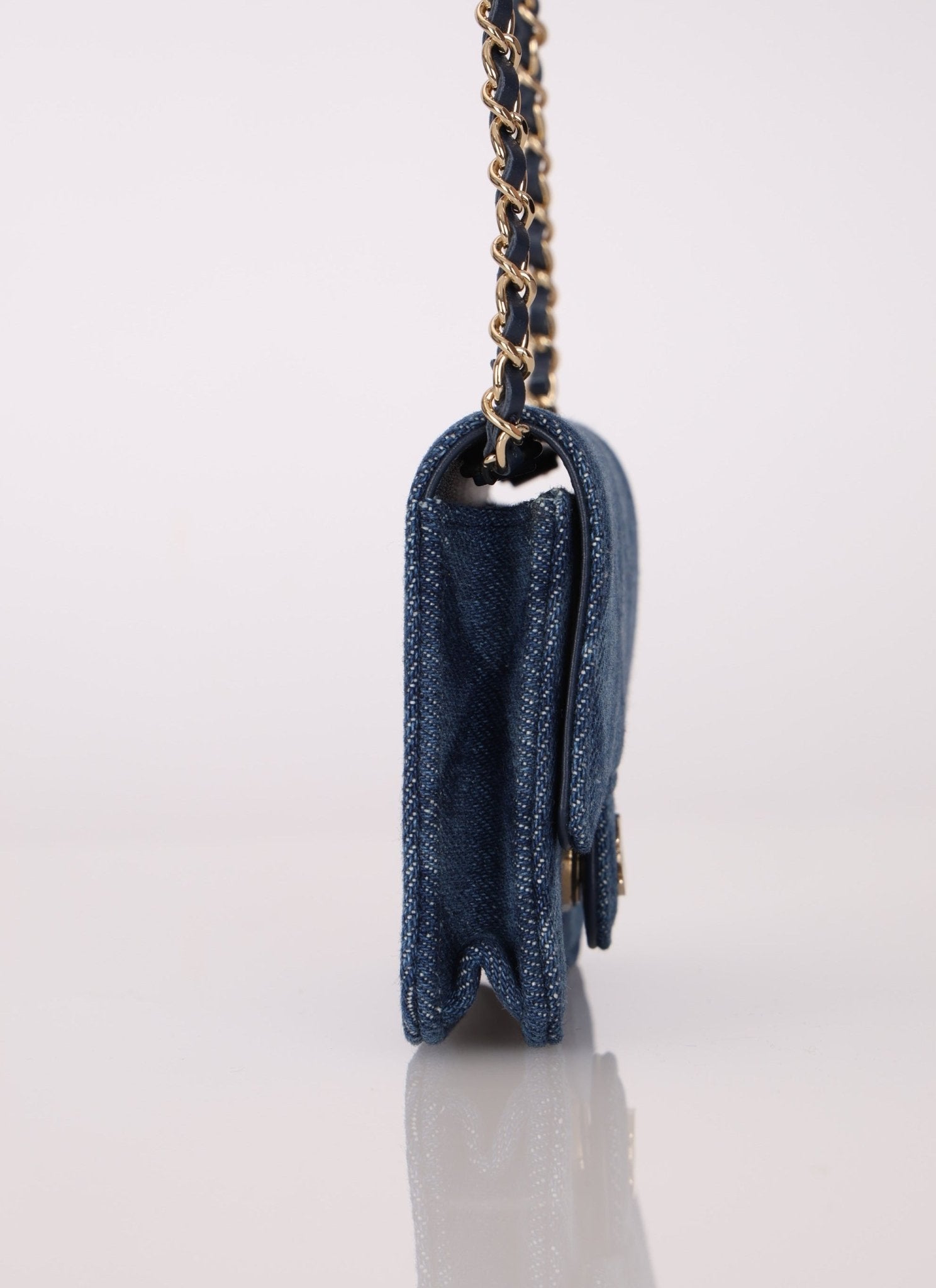 Chanel 2022 Denim Shadow Quilted Cardholder Chain Belt Bag - FashioNica