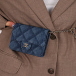Chanel 2022 Denim Shadow Quilted Cardholder Chain Belt Bag - FashioNica