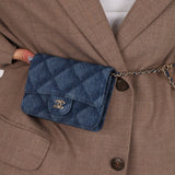 Chanel 2022 Denim Shadow Quilted Cardholder Chain Belt Bag - FashioNica