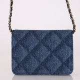 Chanel 2022 Denim Shadow Quilted Cardholder Chain Belt Bag - FashioNica