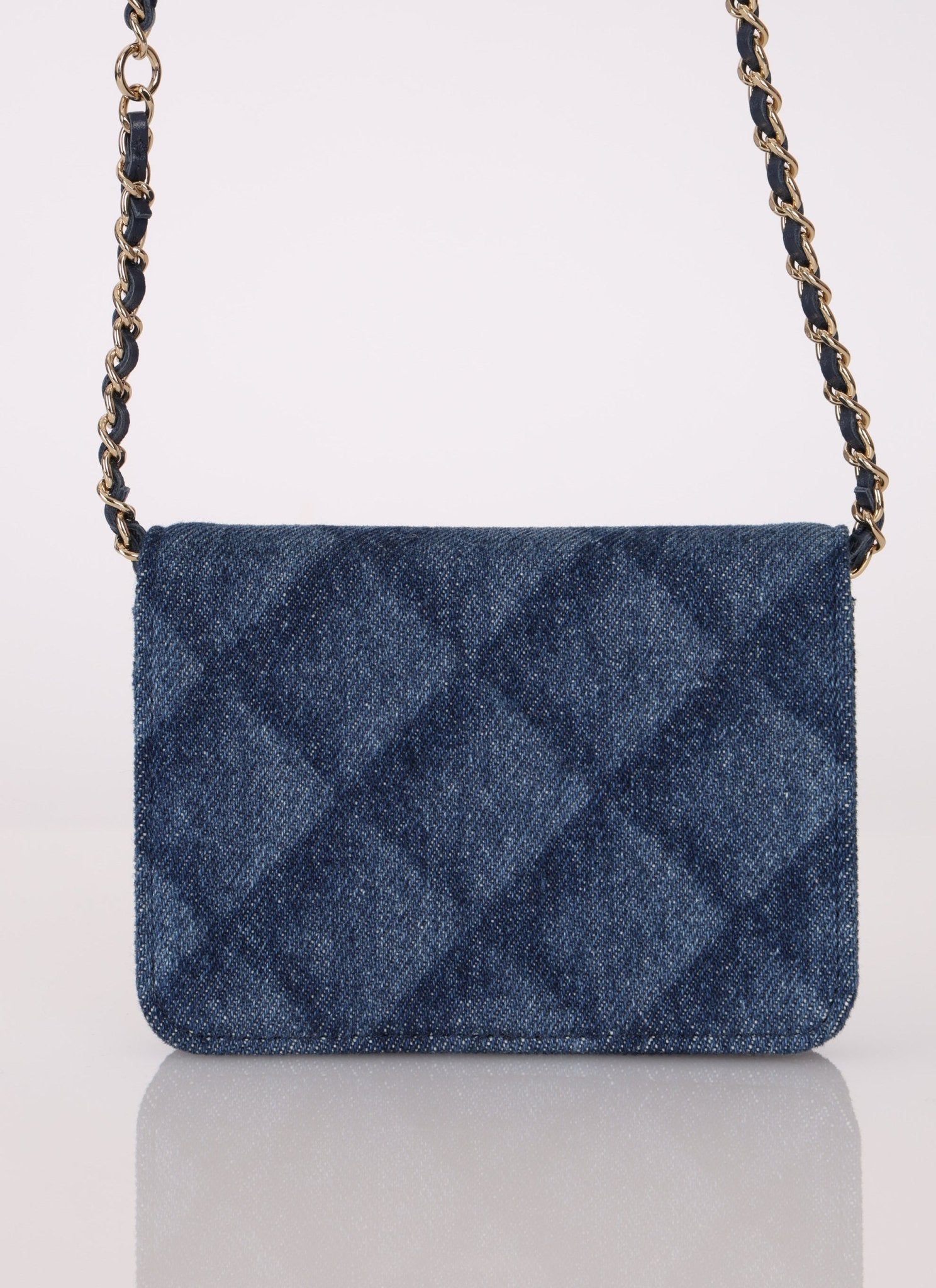Chanel 2022 Denim Shadow Quilted Cardholder Chain Belt Bag - FashioNica