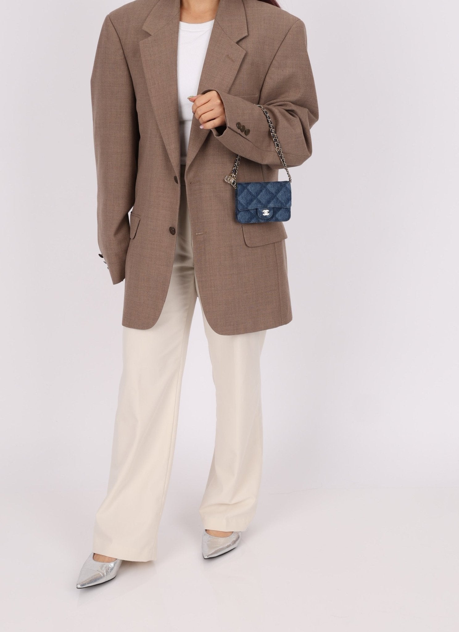 Chanel 2022 Denim Shadow Quilted Cardholder Chain Belt Bag - FashioNica