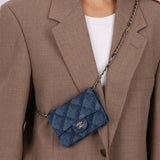 Chanel 2022 Denim Shadow Quilted Cardholder Chain Belt Bag - FashioNica