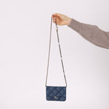 Chanel 2022 Denim Shadow Quilted Cardholder Chain Belt Bag - FashioNica