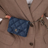 Chanel 2022 Denim Shadow Quilted Cardholder Chain Belt Bag - FashioNica