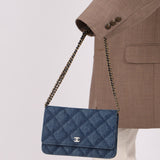 Chanel 2022 Denim Shadow Quilted Wallet on Chain - FashioNica