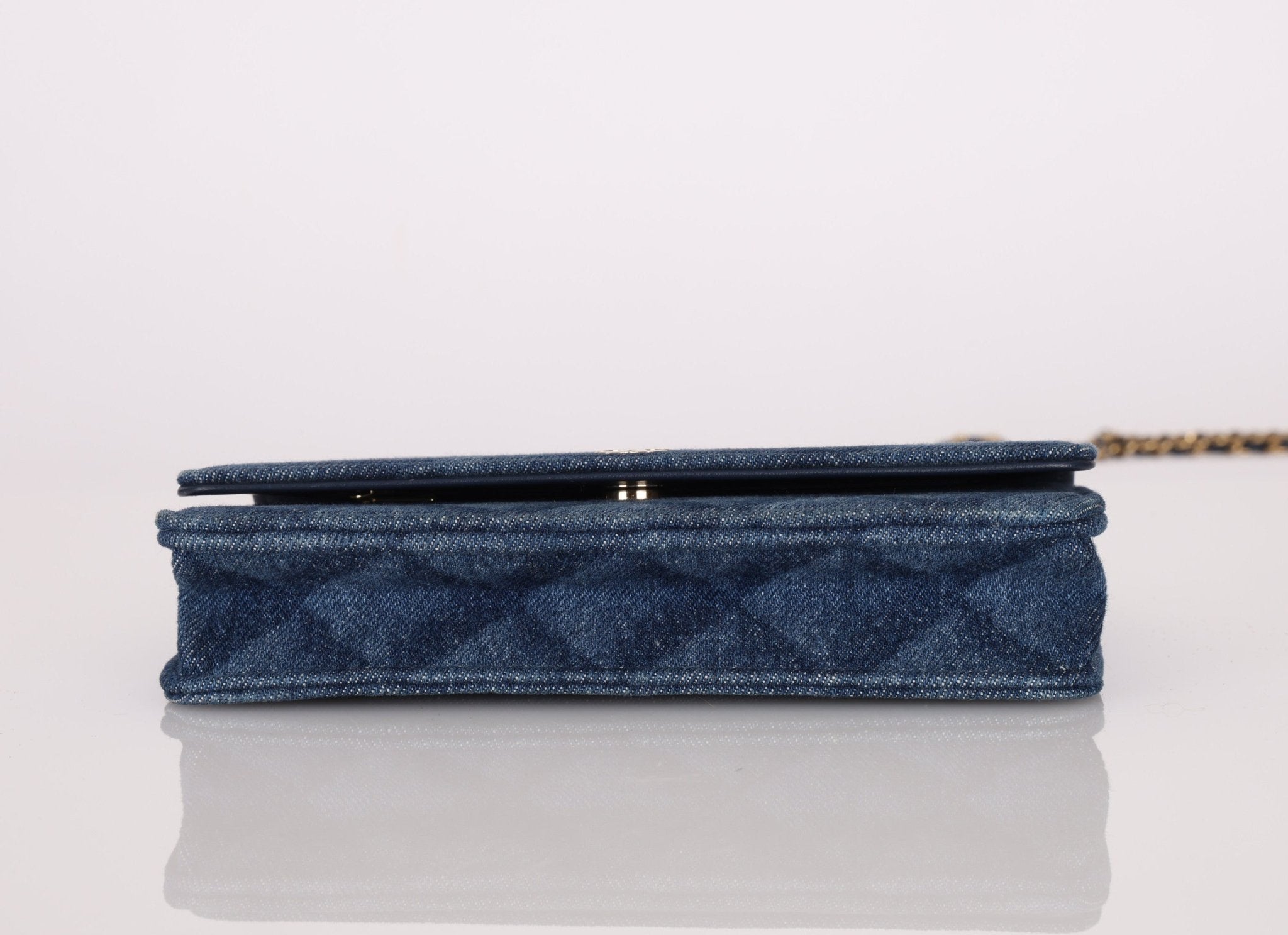 Chanel 2022 Denim Shadow Quilted Wallet on Chain - FashioNica