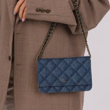 Chanel 2022 Denim Shadow Quilted Wallet on Chain - FashioNica