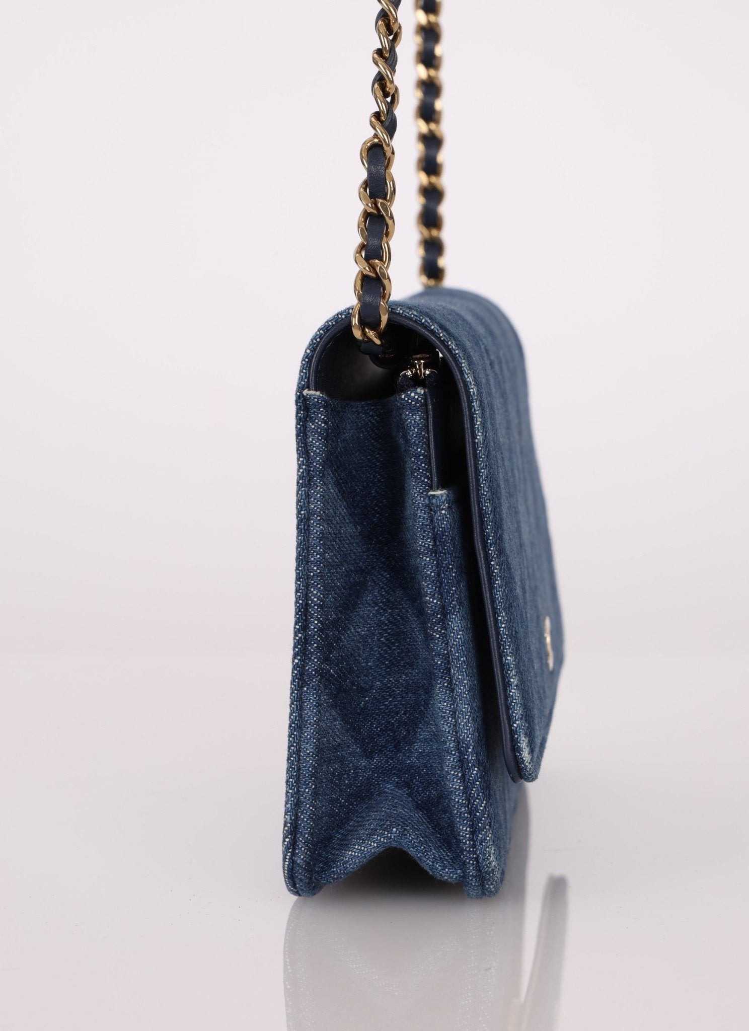 Chanel 2022 Denim Shadow Quilted Wallet on Chain - FashioNica