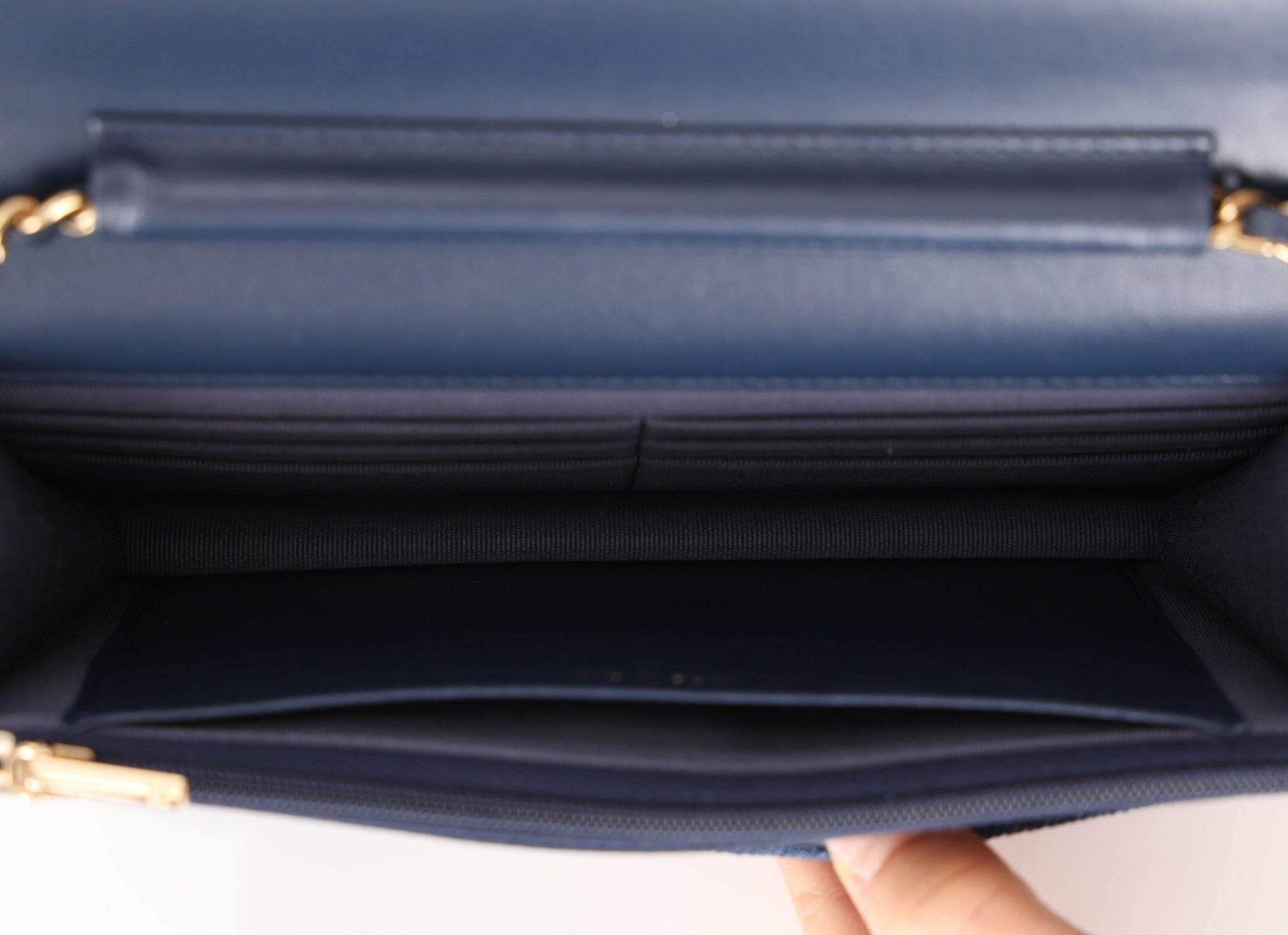 Chanel 2022 Denim Shadow Quilted Wallet on Chain - FashioNica