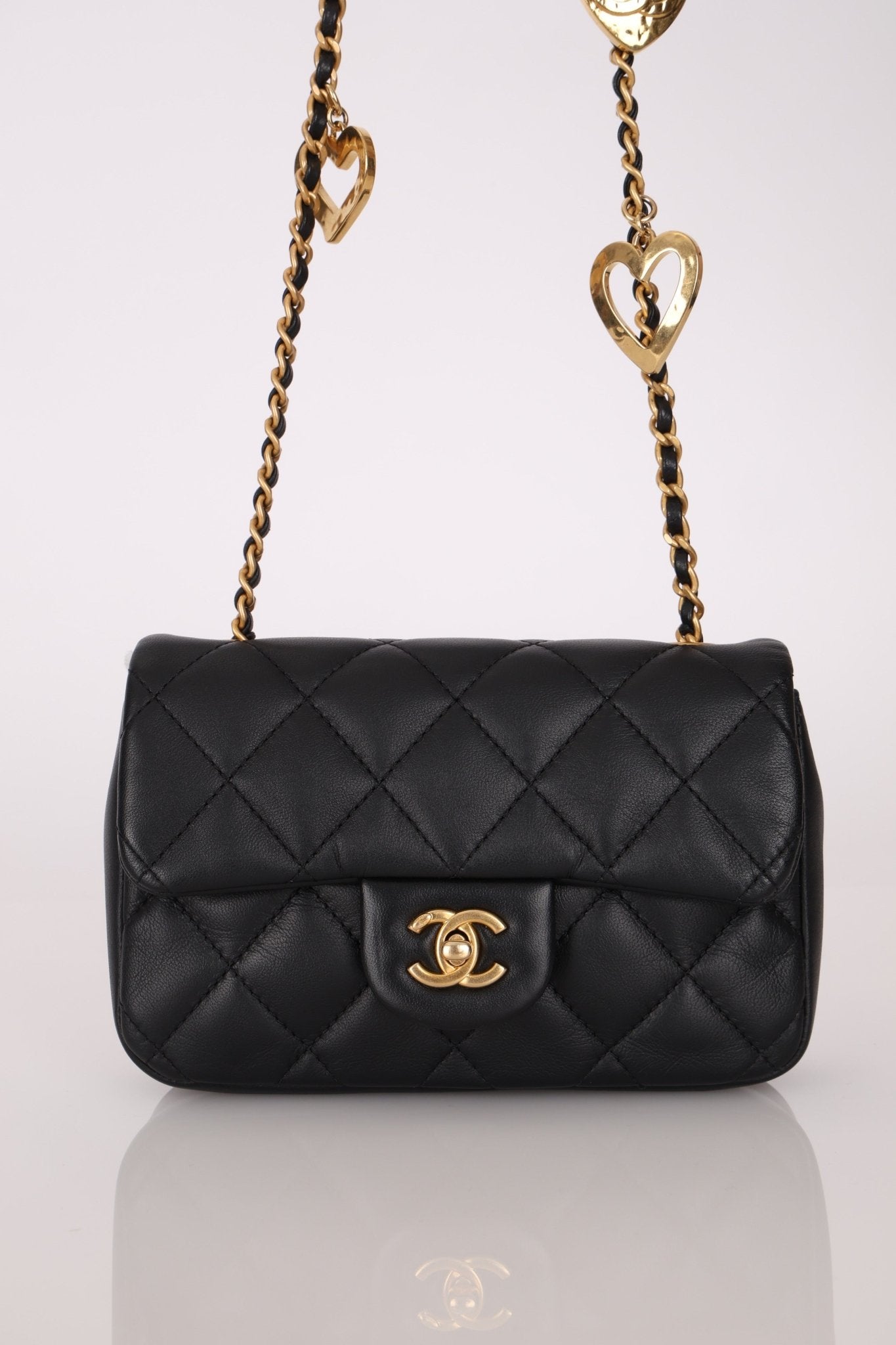 Chanel 2022 Quilted Mini Lambskin Heart Charms Flap Bag - FashioNica
