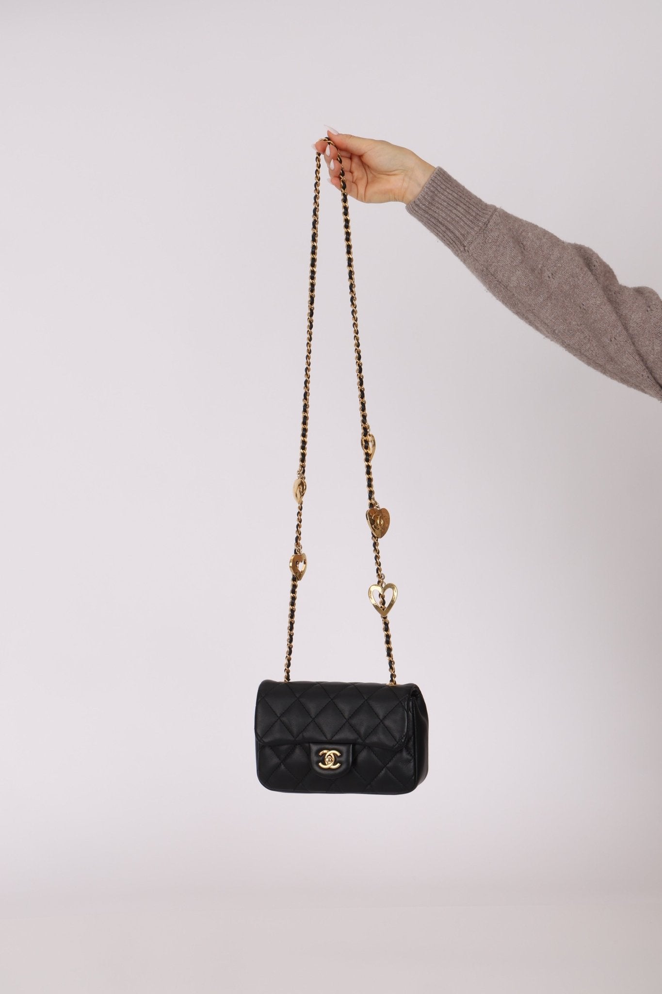 Chanel 2022 Quilted Mini Lambskin Heart Charms Flap Bag - FashioNica