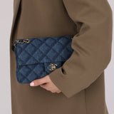 Chanel 2022 Quilted Trompe L'oeil Denim Small Classic Flap GHW - FashioNica