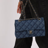 Chanel 2022 Quilted Trompe L'oeil Denim Small Classic Flap GHW - FashioNica