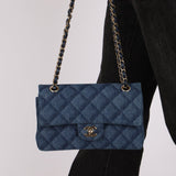 Chanel 2022 Quilted Trompe L'oeil Denim Small Classic Flap GHW - FashioNica