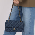 Chanel 2022 Quilted Trompe L'oeil Denim Small Classic Flap GHW - FashioNica