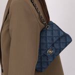 Chanel 2022 Quilted Trompe L'oeil Denim Small Classic Flap GHW - FashioNica