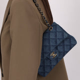 Chanel 2022 Quilted Trompe L'oeil Denim Small Classic Flap GHW - FashioNica