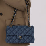 Chanel 2022 Quilted Trompe L'oeil Denim Small Classic Flap GHW - FashioNica