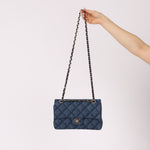 Chanel 2022 Quilted Trompe L'oeil Denim Small Classic Flap GHW - FashioNica